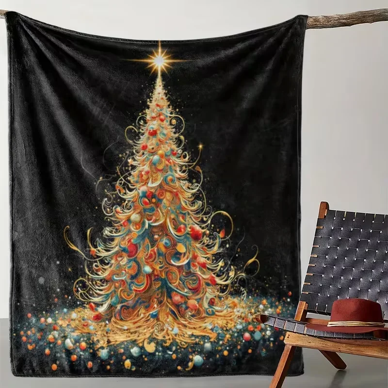 Magical Glowing Forest Deer Cat Blanket Golden Snowy Woodland Wildlife Print Soft Lightweight Blanket Fantasy Sofa Bed Decor