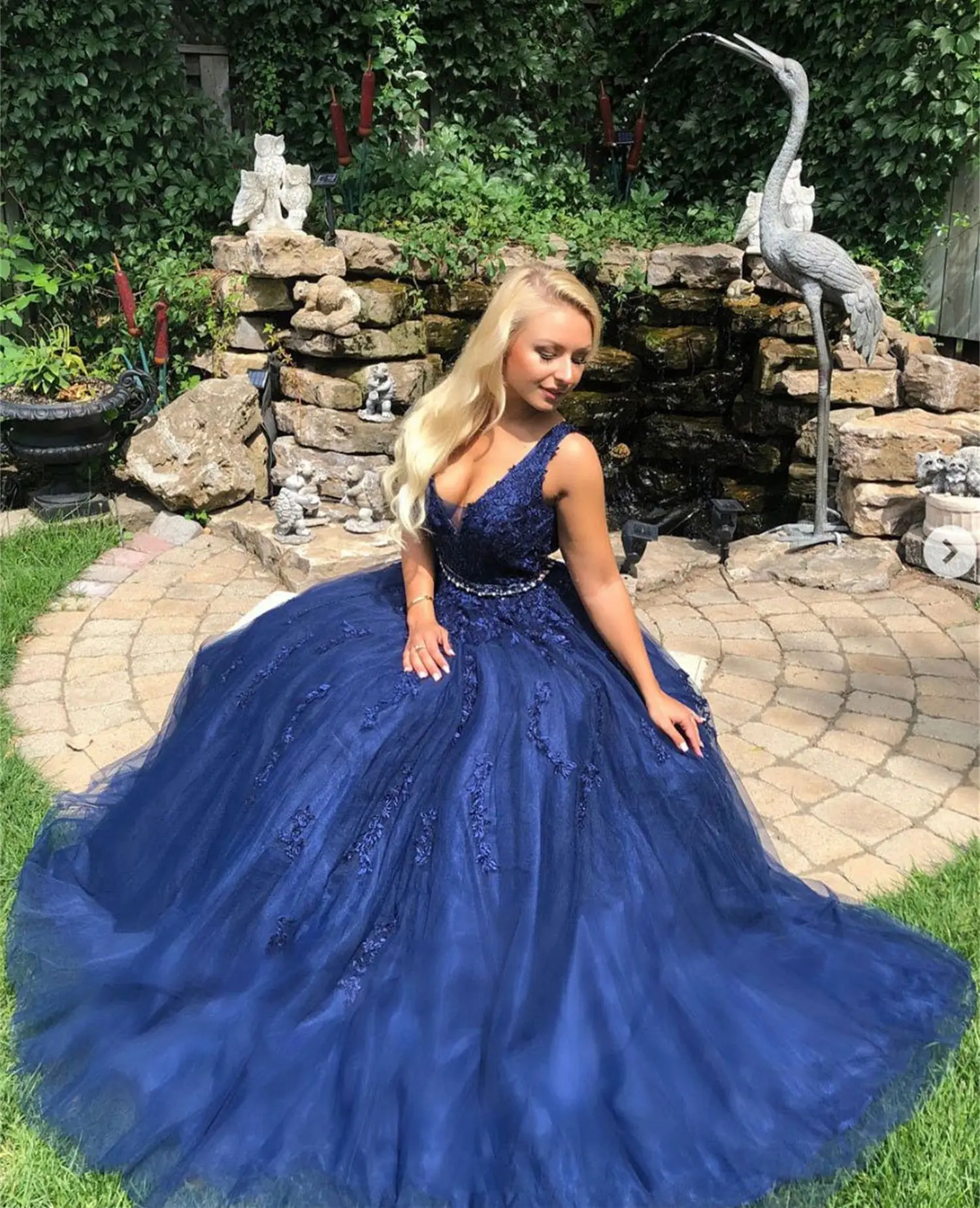 Aileen Graduation Dress Party Evening elegante Luxury Celebrity Navy Blue Mesh Dresses for Prom Dress Women V Collar Line A 2024