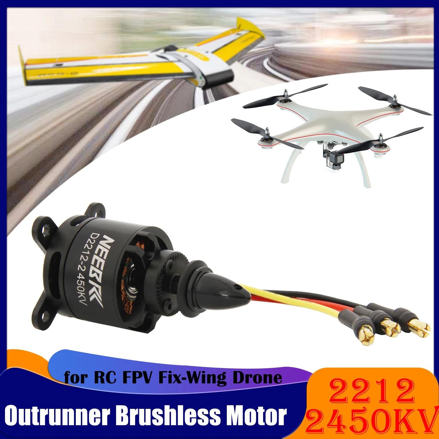 

Мотор бесщеточный Outrunner 2212 2450KV 2-3S для радиоуправляемого дрона FPV, самолета, самолета, мультикоптера 6040, запчасти контроллера пропеллера