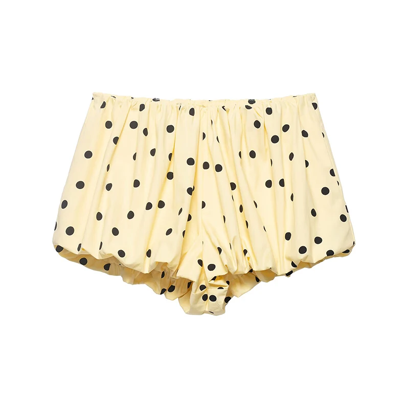 

YENKYE New 2026 Women Yellow Polka Dot Bubble Shorts Elastic Waist Casual Cute Summer Bloomers