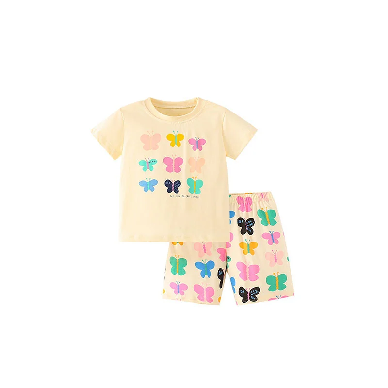 Jumping Meters New Arrival Butterfly Kids Outfits For Summer Girls Clothing Sets Short Sleeve Rainbow 2 Pcs Baby Fashion Suits