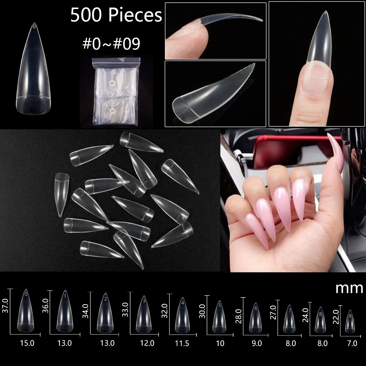 500 Pieces Stiletto Half False Nail Tips Nail Manicure Fake Nail Art Design 10 Sizes  Acrylic Nails Long Nails Fake