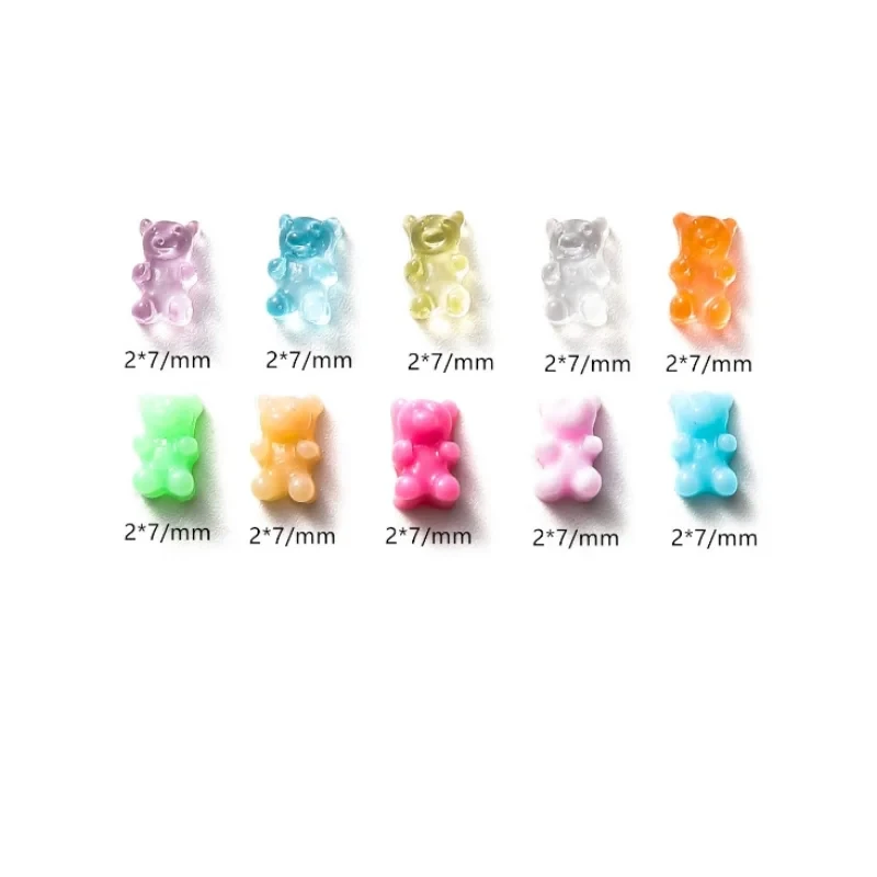 100pcs Japanese Cartoon Teddy Bear Nail Art Decoration Parts Kawaii Accessories 3D Macaron Mini Jelly Bear Resin Nails Charms