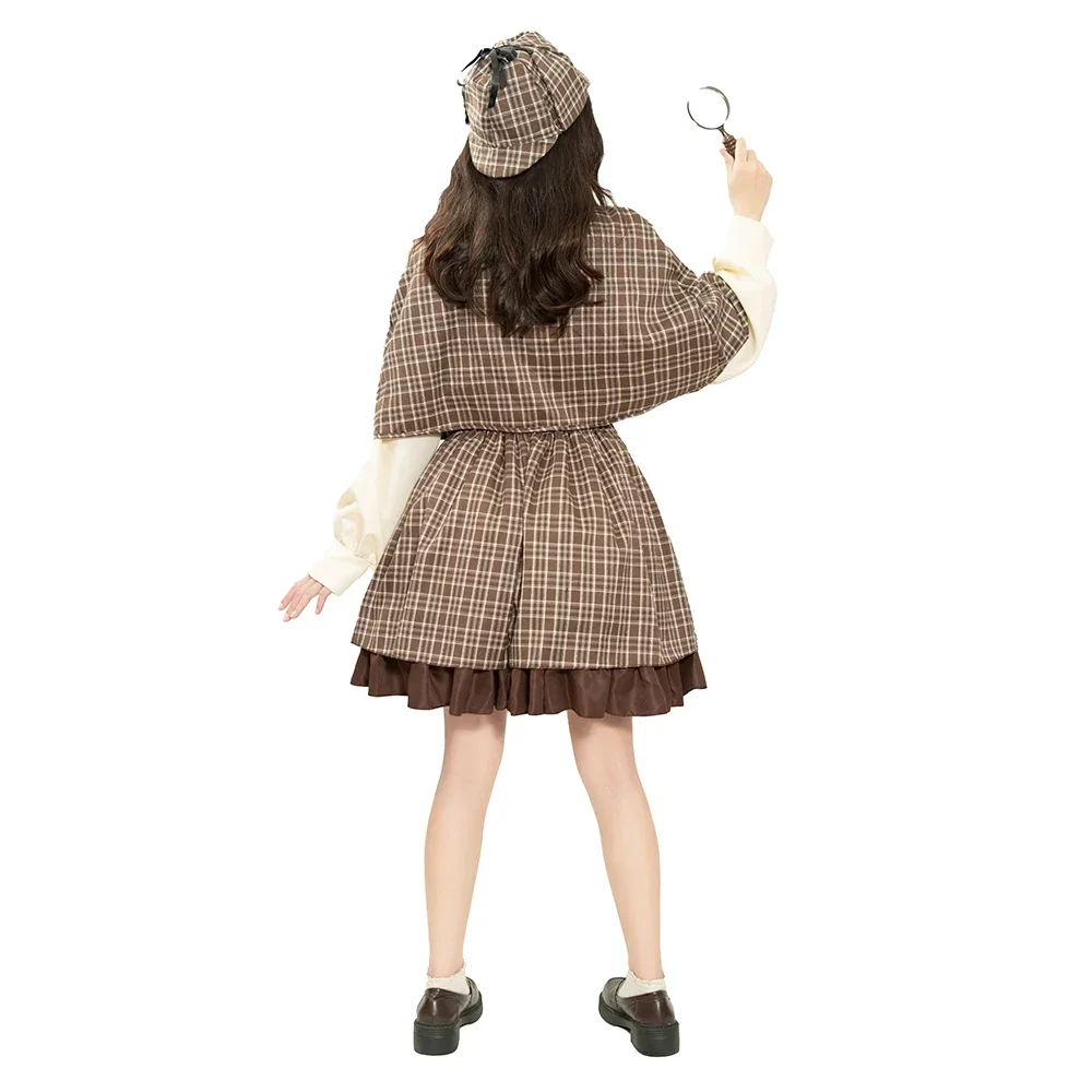 

New Adult or Kid Detective Costume British Style High Collar Long Sleeve Detective Dress Reasoning Game Women Halloween Cosplay