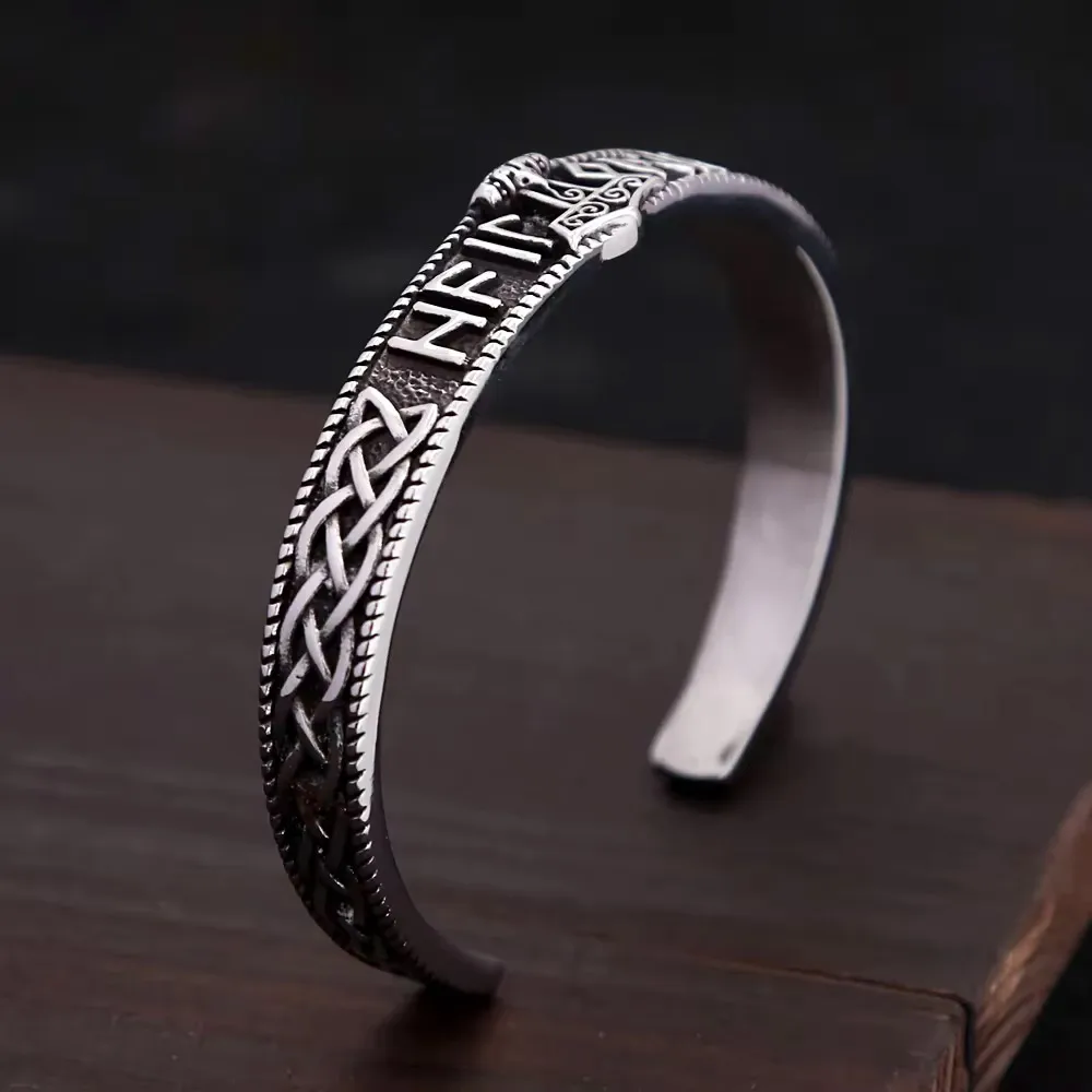 Wikinger-Runen-Armreif aus Edelstahl mit Nordischem Valknut-Keltischem Knoten, Statement-Armband für Männer, Modeschmuck Geschenk – Detail 4