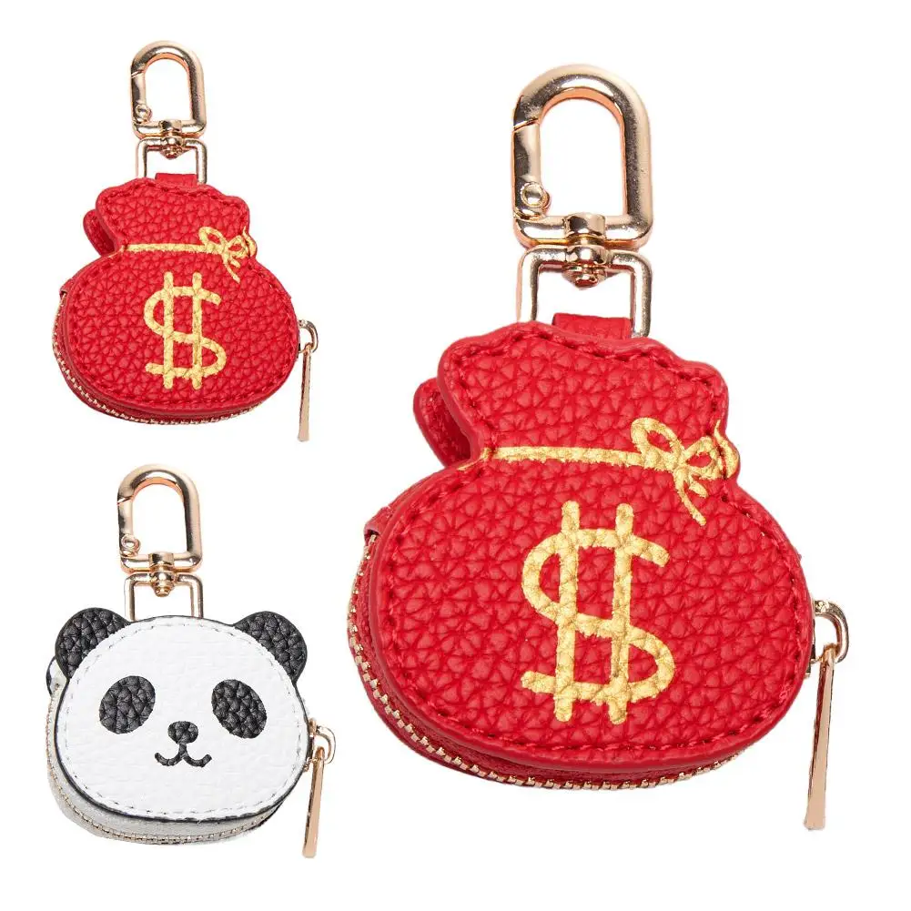 Cartoon Panda Coin Purses Bags Soft Leather Housekeeper Keychain Coin Wallet Pouch Mini Portable Storage Bag Small Earphone Box