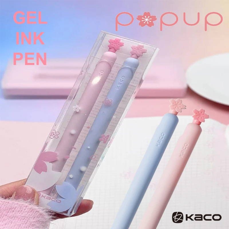 KACO Cute Gel Pens 0.5mm POPUP Cherry Blossom Side Press High Value Black Carbon Pen Kit, Creative Gift for Student Teacher Girl