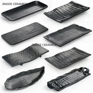 أدوات المائدة الميلامين غير القابلة للكسر ، طبق سوشي شواء أسود ، طبق عشاء بلاستيكي ياباني على شكل شريط ، إكسسوارات المطبخ أفضل 8 أطباق ميلامين مبيعا - رقم 8