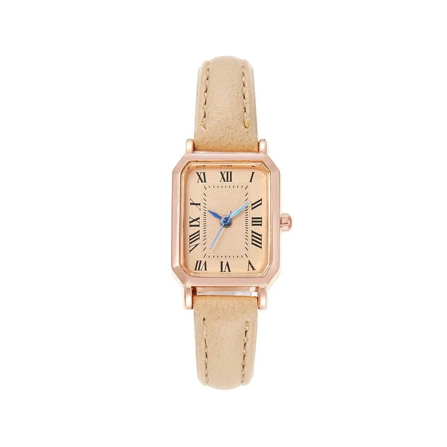 Retro Women's Square Quartz Watch Roman Blue Needle Scale แฟชั่นที่เรียบง่ายปรับแต่งใหม่นาฬิกาสําหรับสุภาพสตรี