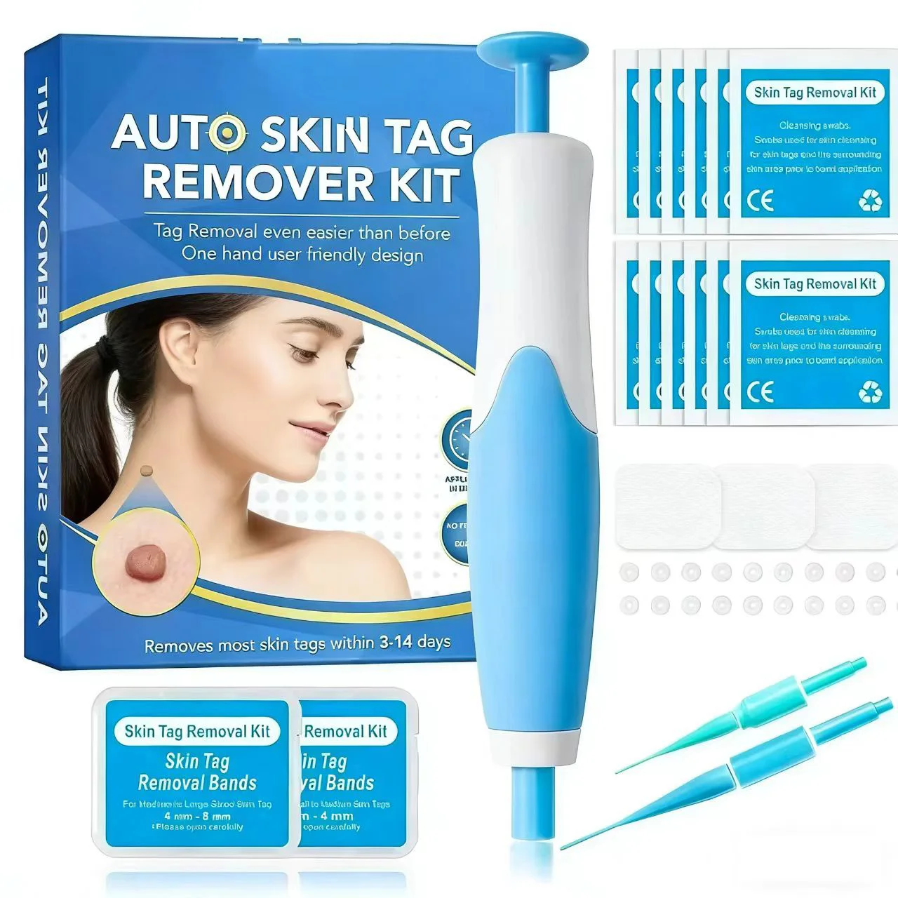 2 In 1 Face Mole Removal Tool Kits,Rubber Rings,Face Beauty Accessories Wart Tag Remover Kit  Supplies Body Wart Dot Treatments