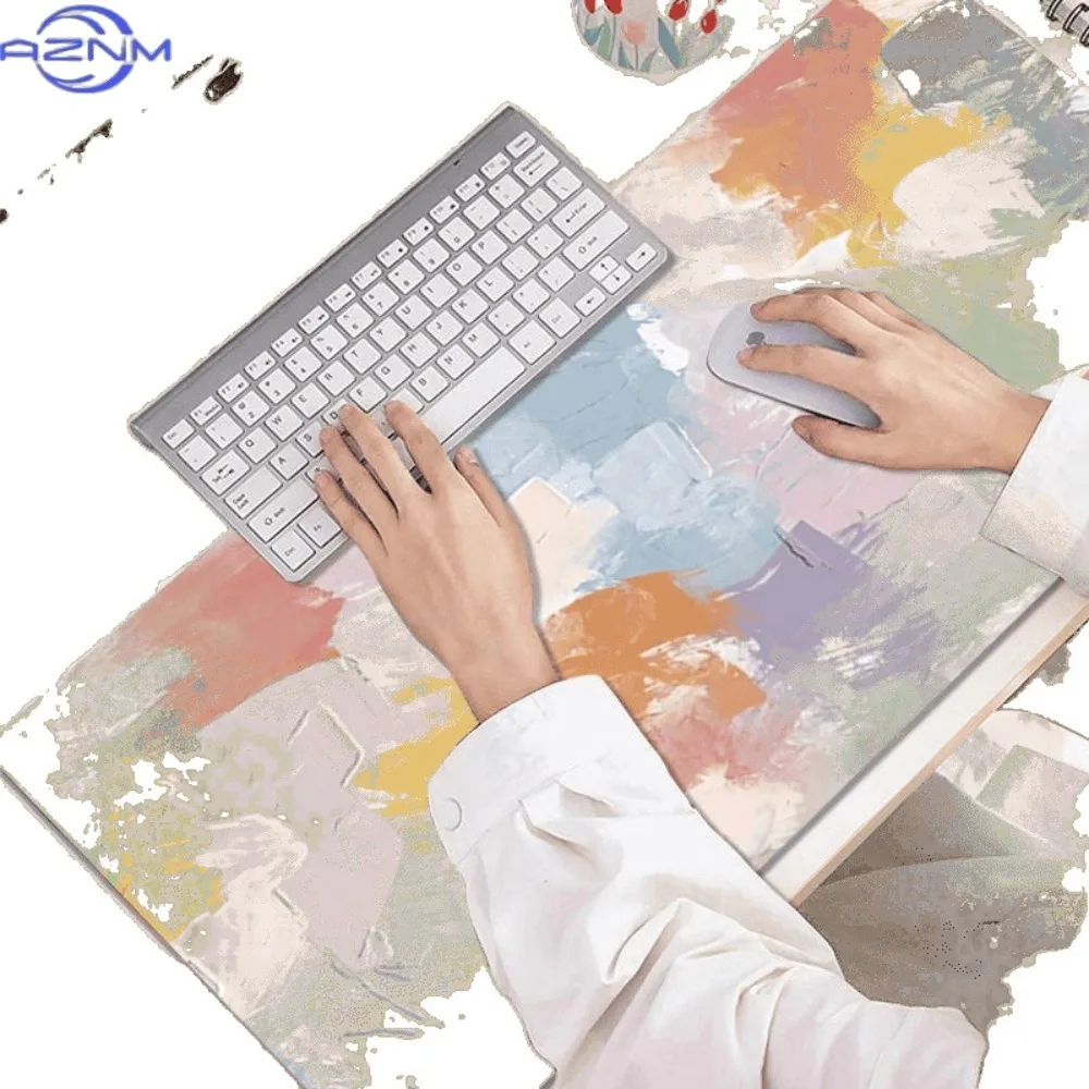 Green-Themed Eye-Protecting Mouse Pad, Large Oil Painting-Style Gradient Computer Desk Mat, Keyboard Slide Graffiti, High-End Fe