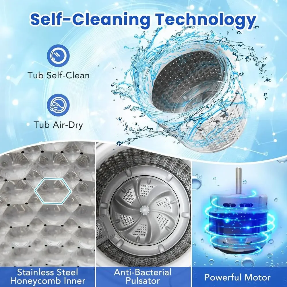 Compact 11 lbs Automatic Portable Washer with 8 Cycles, 10 Water Levels, LED Display, Built-In Drain Pump, 1.5 Cubic Feet Washer