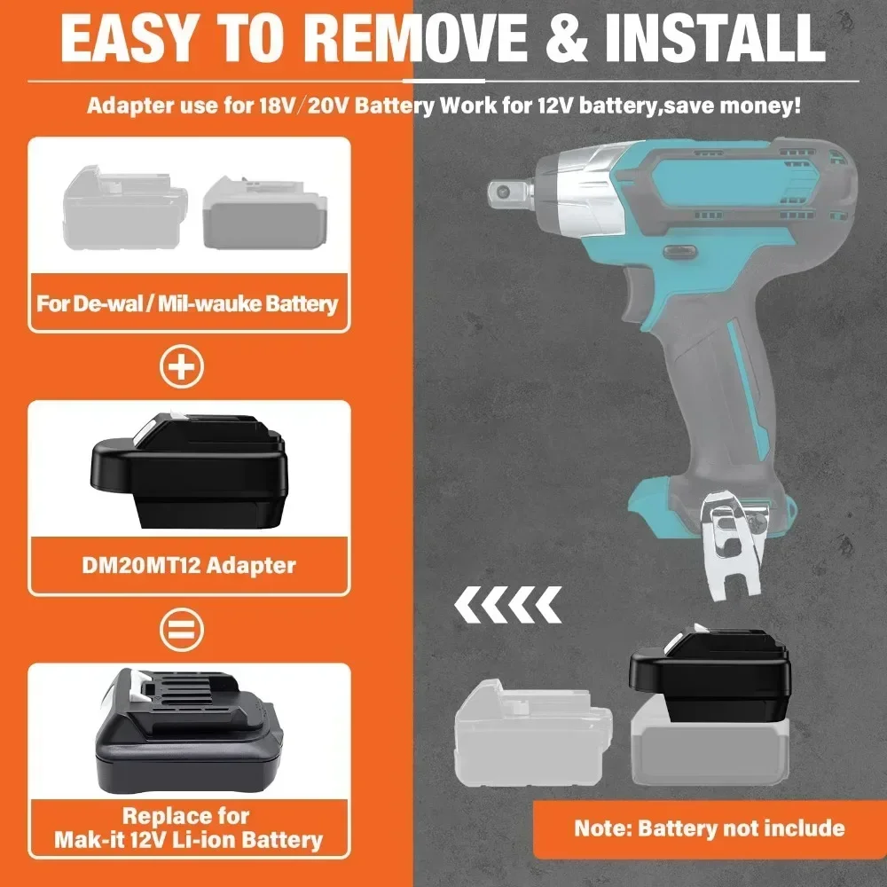 Адаптер аккумулятора DM20MT12 для Dewalt 20 В для литий-ионных аккумуляторов Milwaukee 18 В