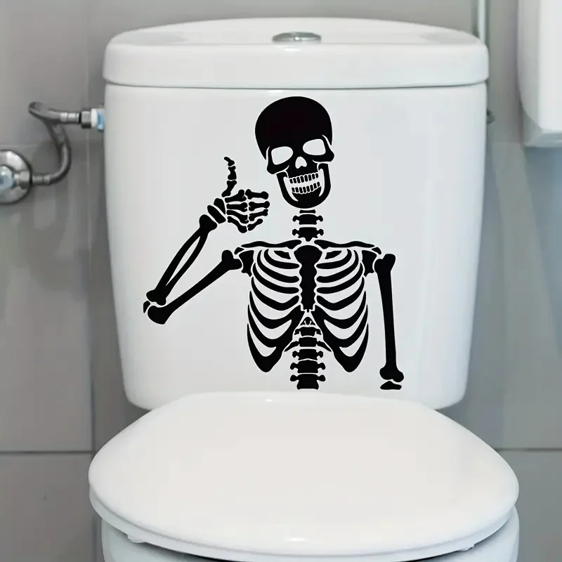 Creepy Chic, Spooky Black Skull Toilet Decal - Reusable PVC Bathroom Sticker for Lid & Water Tank, Perfect for Halloween Home