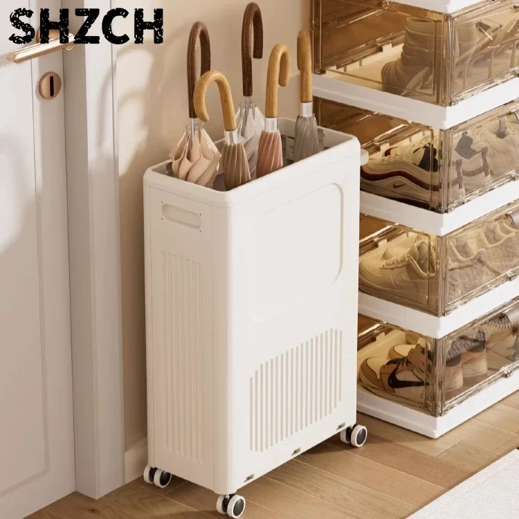 Compact Entryway Plastic Umbrella Stand Home Doorway Long Handle Rain Storage Bucket Gear Rack - Organizer for Home