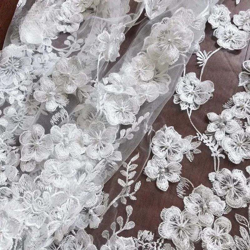 

Width 86cm and 135cm White Beaded Applique Lace Fabric, Wedding Dress, White Accessories,background Decoration Accessories