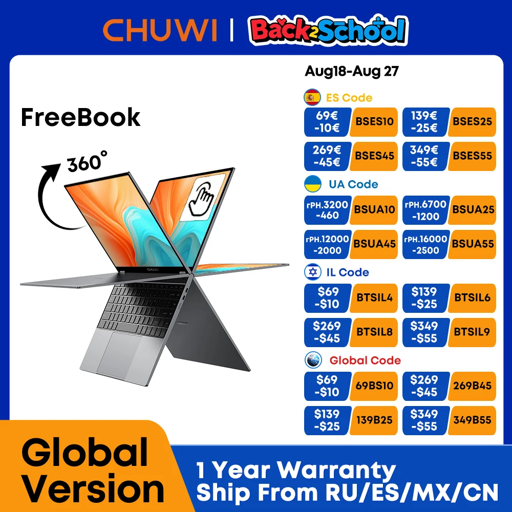 CHUWI FreeBook Tablet Laptop 2 w 1 Intel i3 1215U 12 GB LPDDR5 512G SSD Windows 11 Laptop 13,5-calowy wyświetlacz IPS FHD 2256 * 1504 WIFI 6