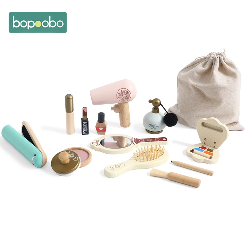 Ragazze simulazione di legno Set di trucco per bambini bambini educazione Montessori gioca custodia cosmetica giocattoli regalo ragazze gioco rossetto borsa di bellezza