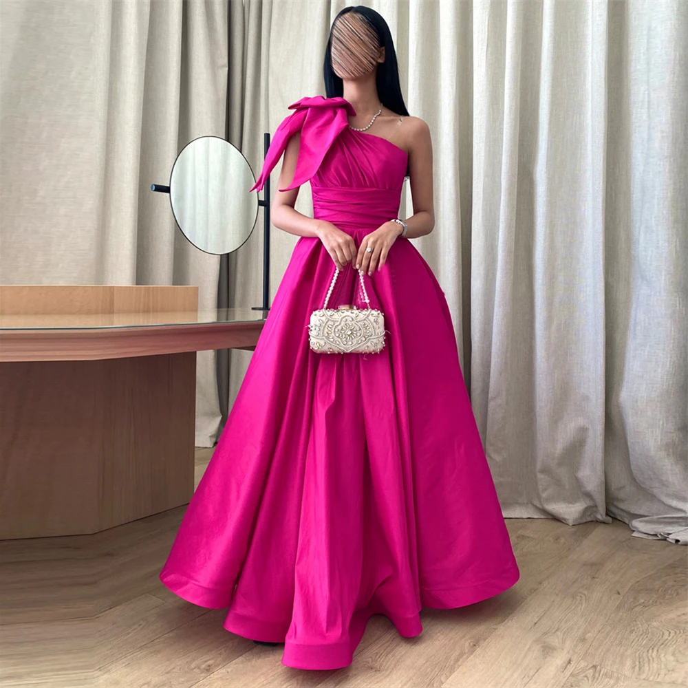 

Fashion One Shoulder Satin A-Line Bow Formal Occasion Prom Dresses Floor Length Women Evening Party Dresses فساتين السهرة