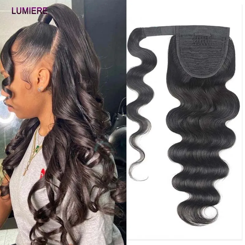 

Body Wave Wrap Around Drawstring Ponytail 100% Virgin RawHuman Hair Extension Ponytail Natural Looking Horsetail Style Wholeasle