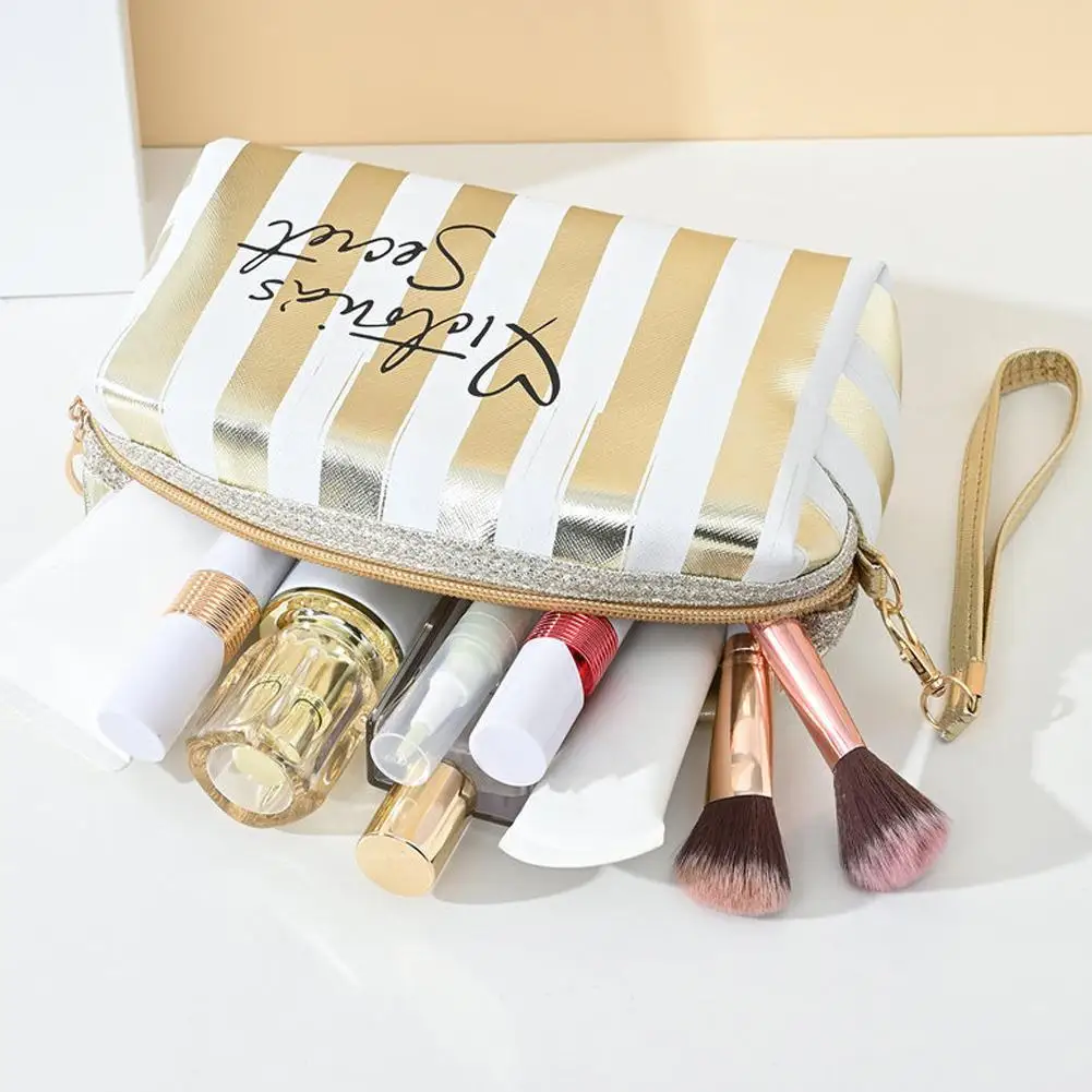 Portable Stripe Makeup Bag Small High Beauty Handheld Bag Mini Portable Cosmetic Storage Bag Waterproof Women's Bag