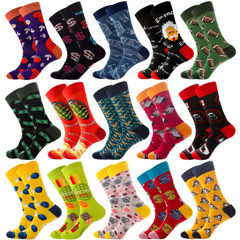 

High Quality Combed Cotton Socks Harajuku Hip Hop Long Tube Funny Happy Men Socks Novelty Skateboard Crew Socks