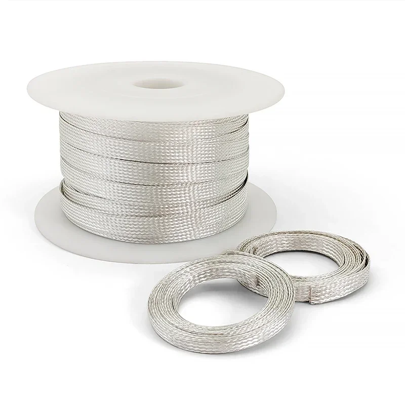 Expandable Braided Shielding Mesh Sleeve Silver Plated Anti Interference Resistant Tube for DIY Audio Wire Cable Modification