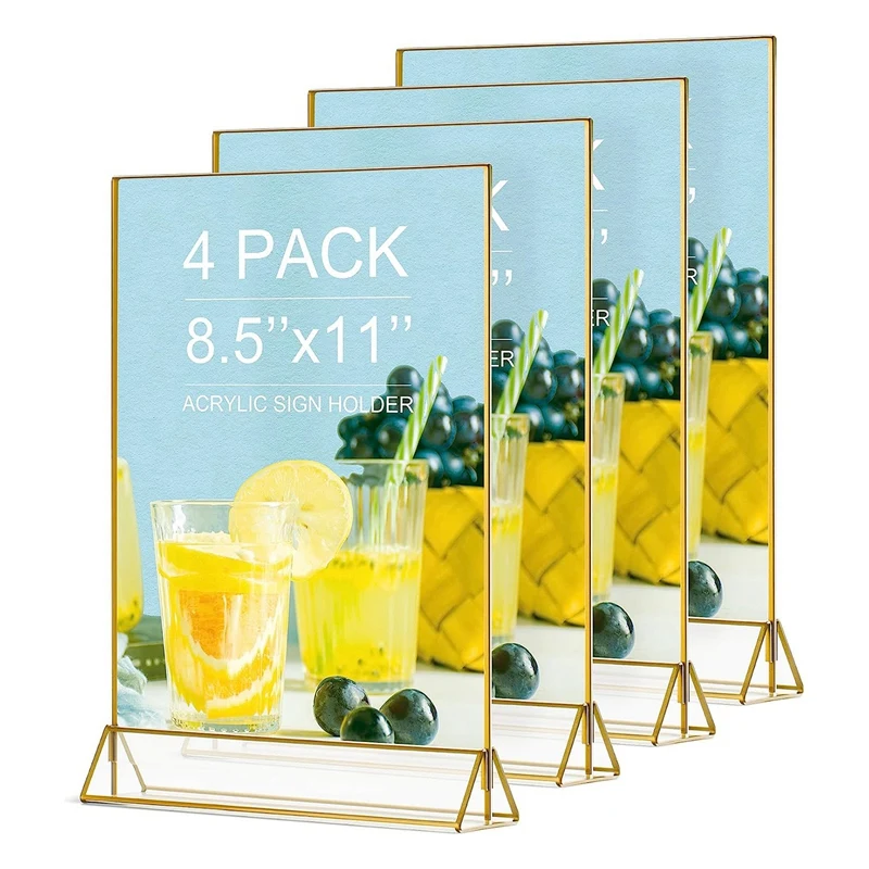 

4Pack 8.5X11 Gold Picture Frame Acrylic Sign Holder Wedding Signs Table Numbers Menu Holders Set