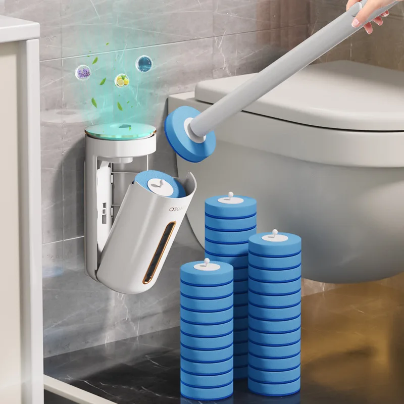 Wandmontierte Einweg-Toilettenbürste Set Ohne Tote Winkel Reinigungsset mit Austauschbaren Köpfen für Badezimmer Haushalt