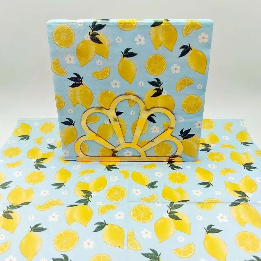 

Vibrant Lemon Printed Napkins, Blue Background Party Decorations, 2-Ply 33cm Paper Napkins for Wedding, Birthday Party 20Pcs