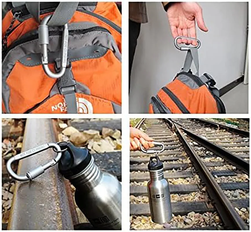 6 buah klip Carabiner aluminium penguncian d-ring awet kuat dan ringan untuk berkemah luar ruangan kunci gerbang sekrup Tautan pegas