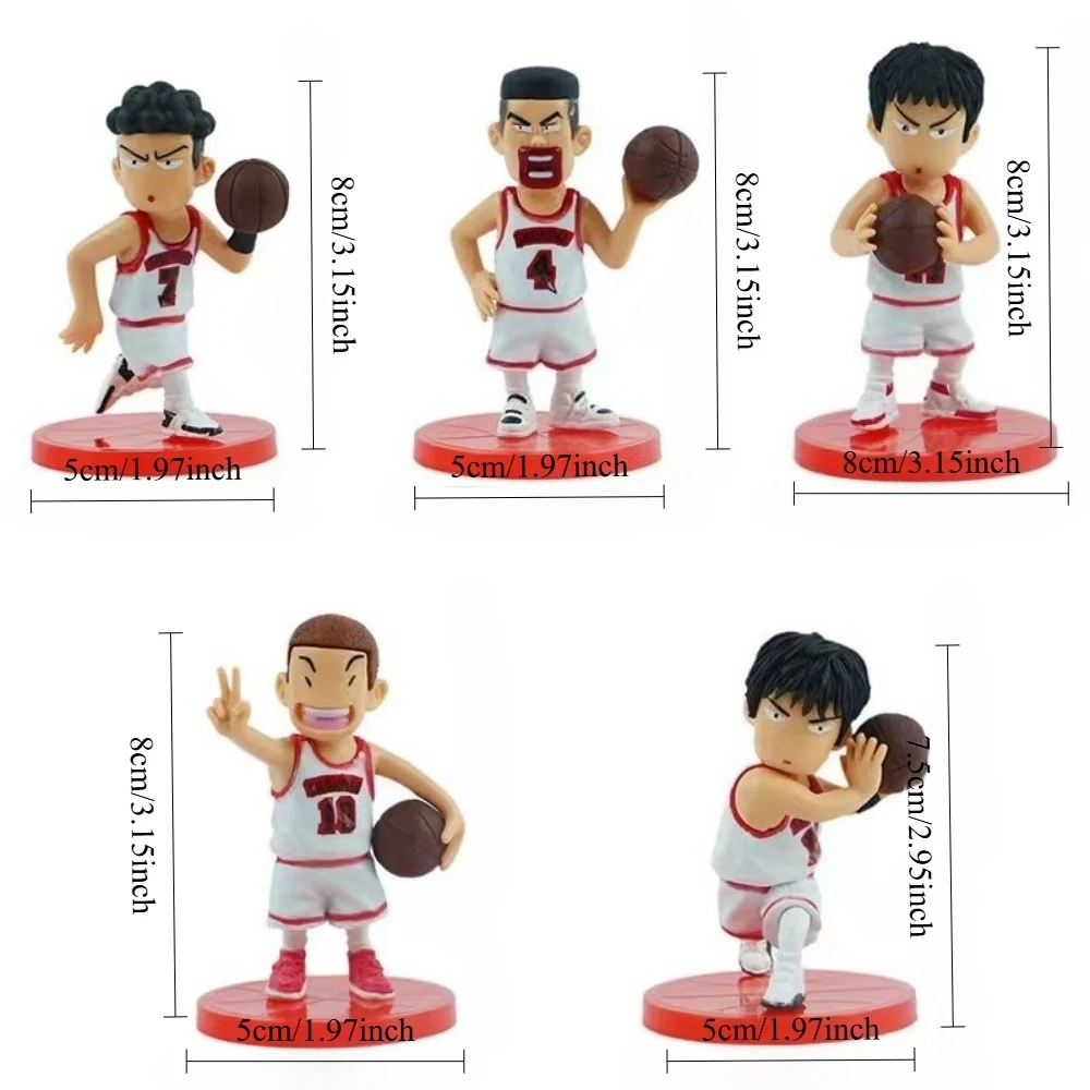 Slam Dunk Q Edition Five Piece Set Sakuragi Hanamichi Ryukawa Maple Shobei Basketball Team Doll Handmade Ornament Car Decoration