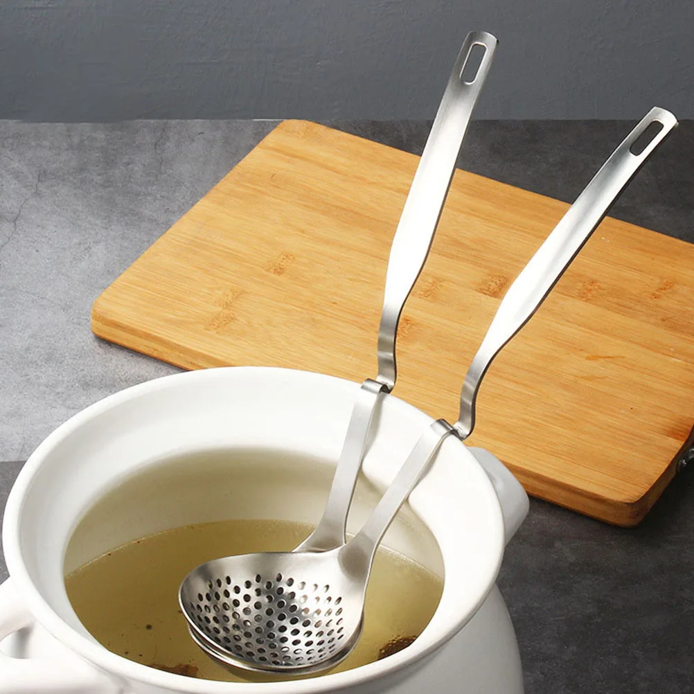 

2pcs Stainless Steel Hanging Slotted Spoon Soup Ladle Serving Hotpot Scoop Kitchen Tool Hanging Ladle Colander Soup Spoon