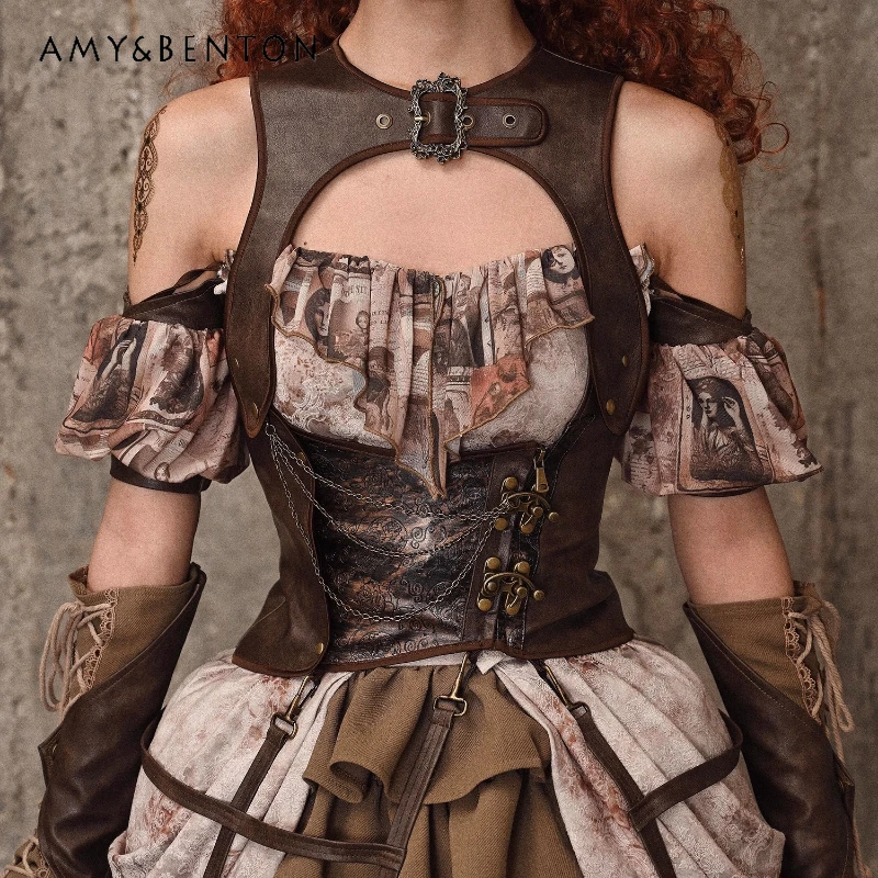 Original PU Retro Punk Design Vest Birdcage Tank Top