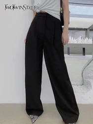 TWOTWINSTYLE Casual Loose Straight Pants For Women High Waist Solid Full Length Wide Leg Trousers Female Fashion New Spring 2022