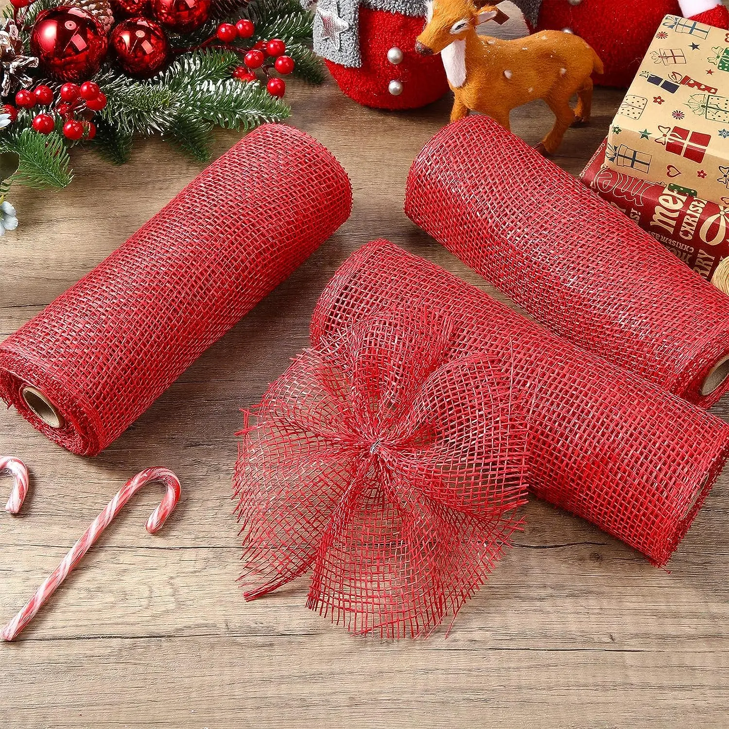 26cmx10 Size Christmas Decor Mesh Pp Flower Packaging Stripe Intercolor Wreath Color Scallion Gift Decoration Fabric New 2025