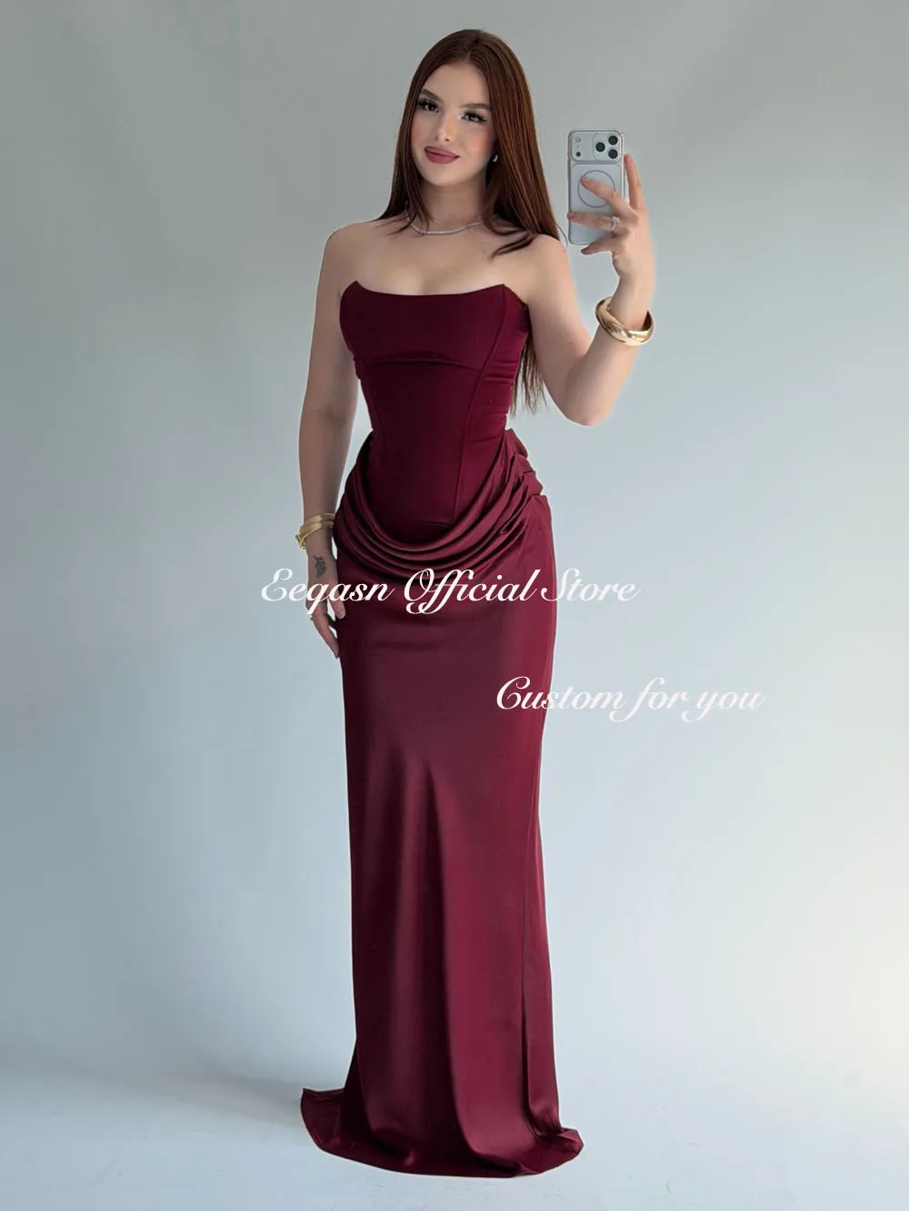 Eeqasn Customized Jersey Evening Dresses Trumpet Strapless Long Bespoke Occasion Dress Matching Celebrity Dresses Wedding