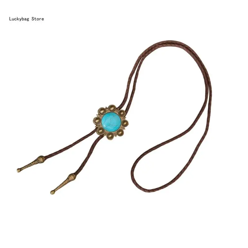 PU Leather Bolo Tie for Men Turquoise Pendant Bolo Tie Necktie Collar Pendant Western Bolotie for Shirt Rodeos Neckwear