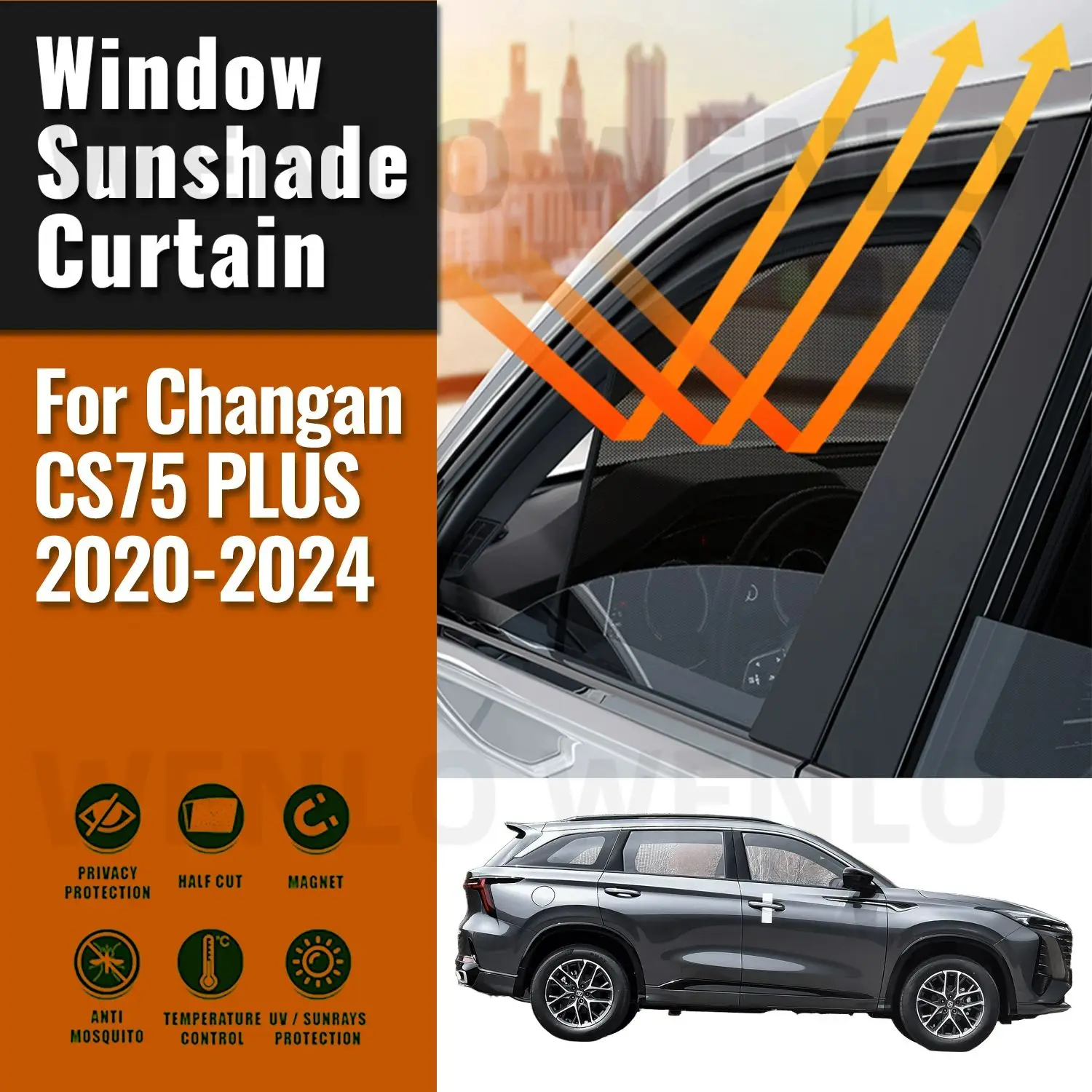 

For Changan CS75 PLUS 2020 2021 2022 2023 2024 Rear Side Window Sun Shade Car Sunshade Magnetic Front Windshield Mesh Curtain