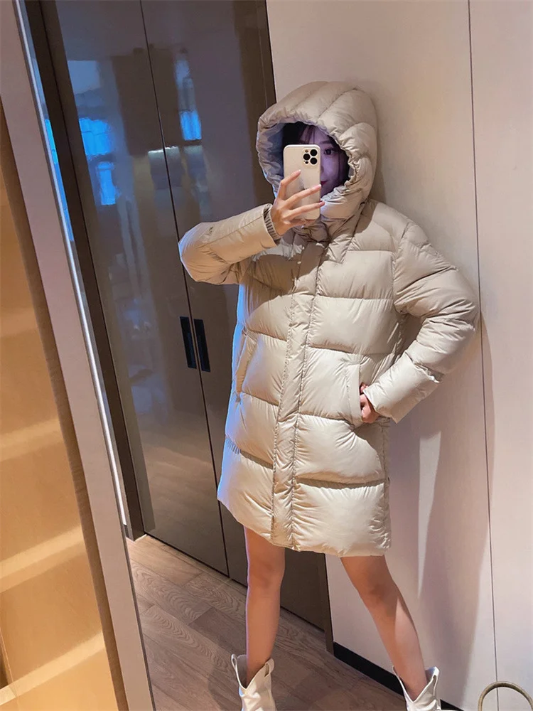 Women's Puffer Jacket Winter Coat Female White Goose Down Thick Warm Down Jackets Simple Casual Loose Hooded Women's Outerwears