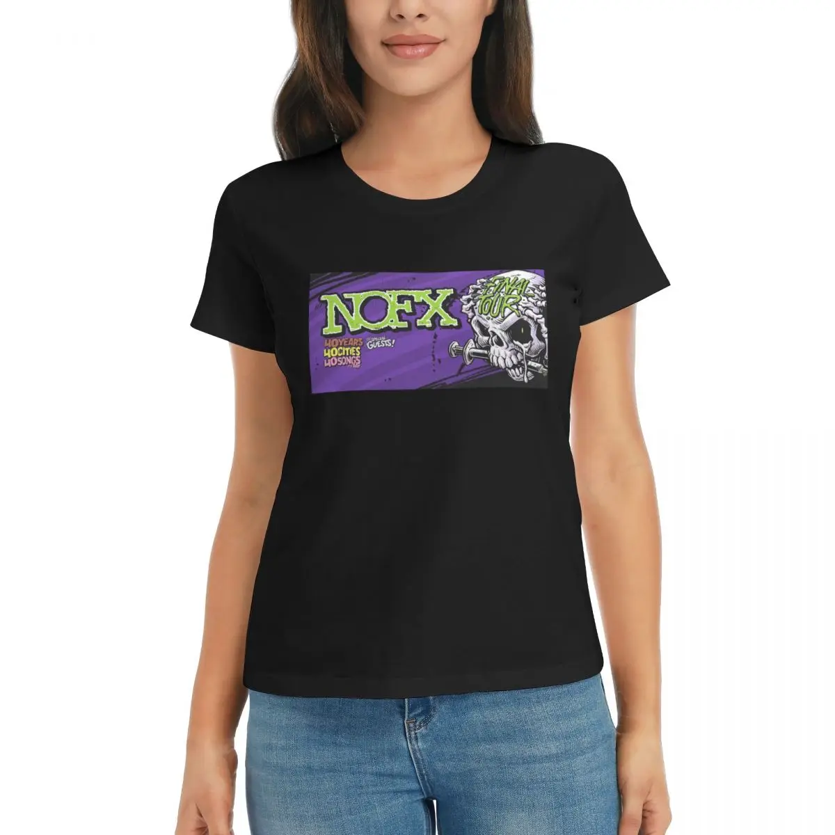 

Women T-Shirt Nofx Band Final Tour Skull Summer Short Sleeve Tees Round Neck Cotton T Shirts Clothes Tops Streetwear