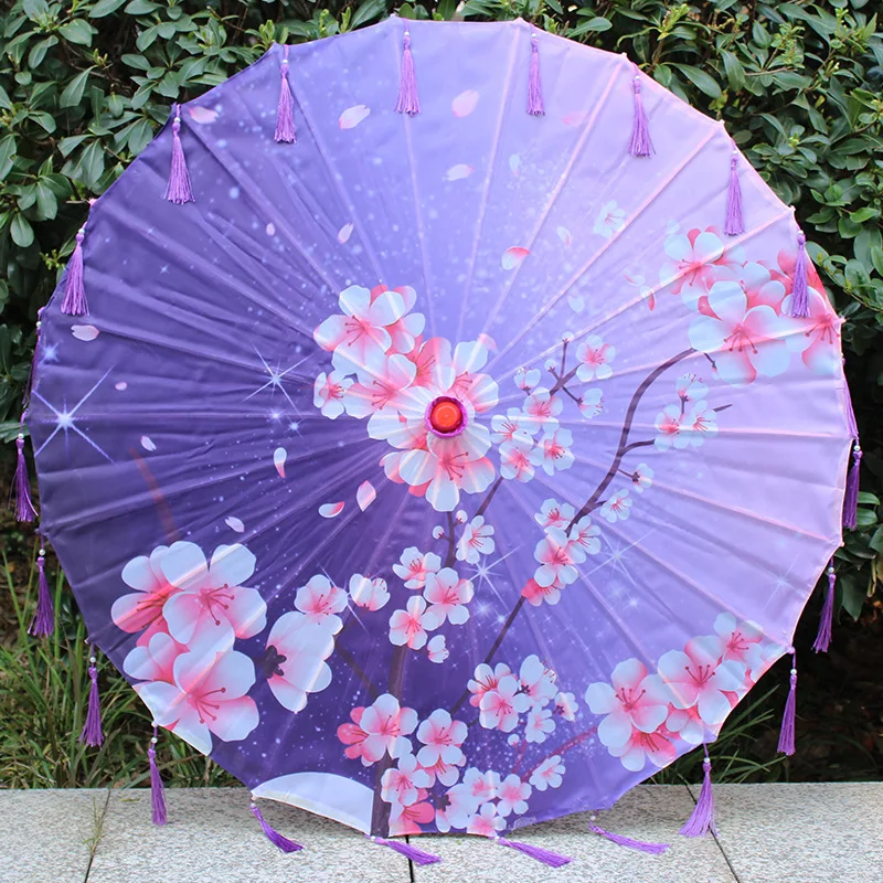 

Новый древний шелковый китайский зонт Hanfu с кисточкой и жемчугом, водостойкий зонт из масляной бумаги для свадебной фотографии, реквизит для танцев, декоративный