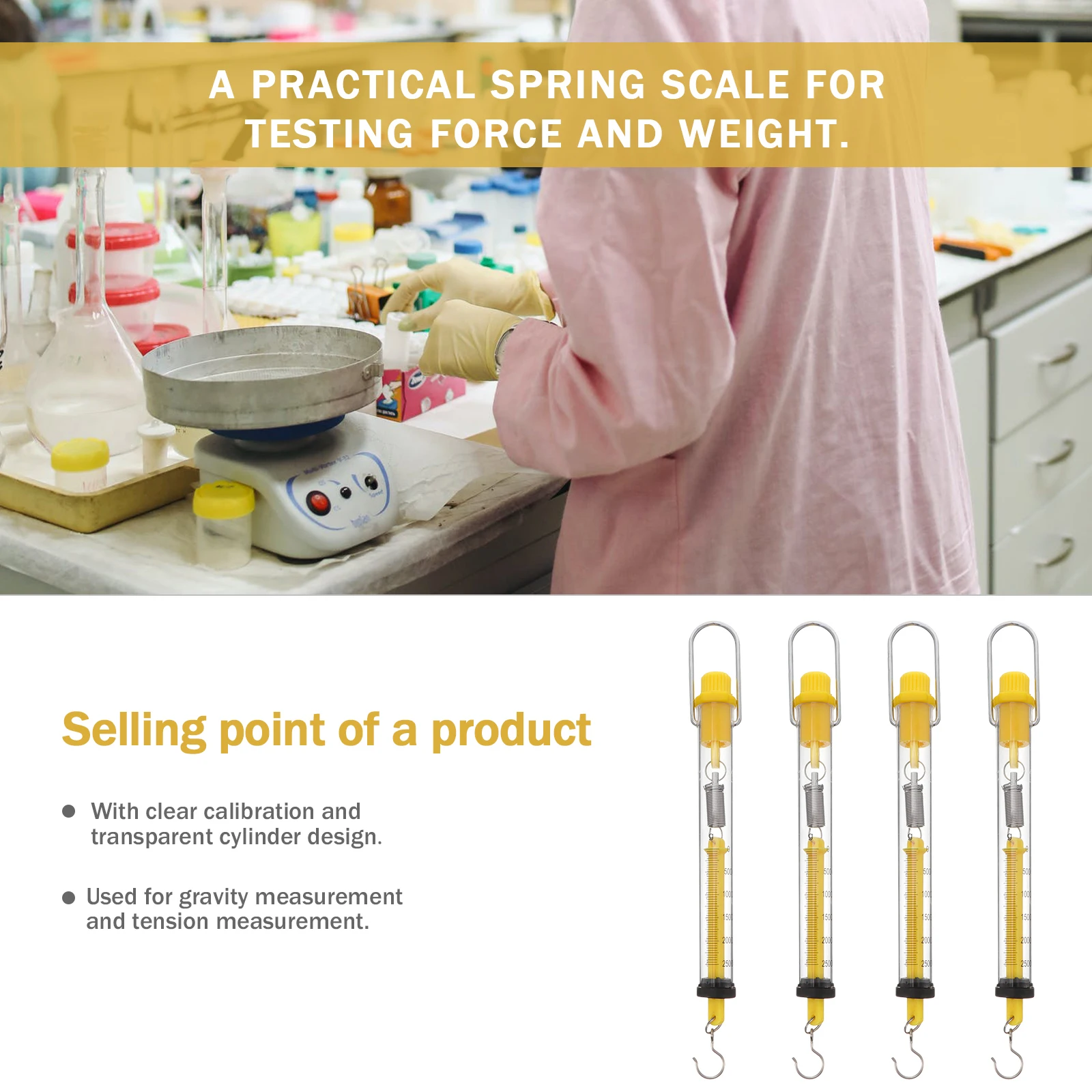 

4pcs Spring Scale 2500g Clear Plastic Newton Force Meter Mechanics Teaching Instrument Physics Lab Equipment Dynamometer Hook