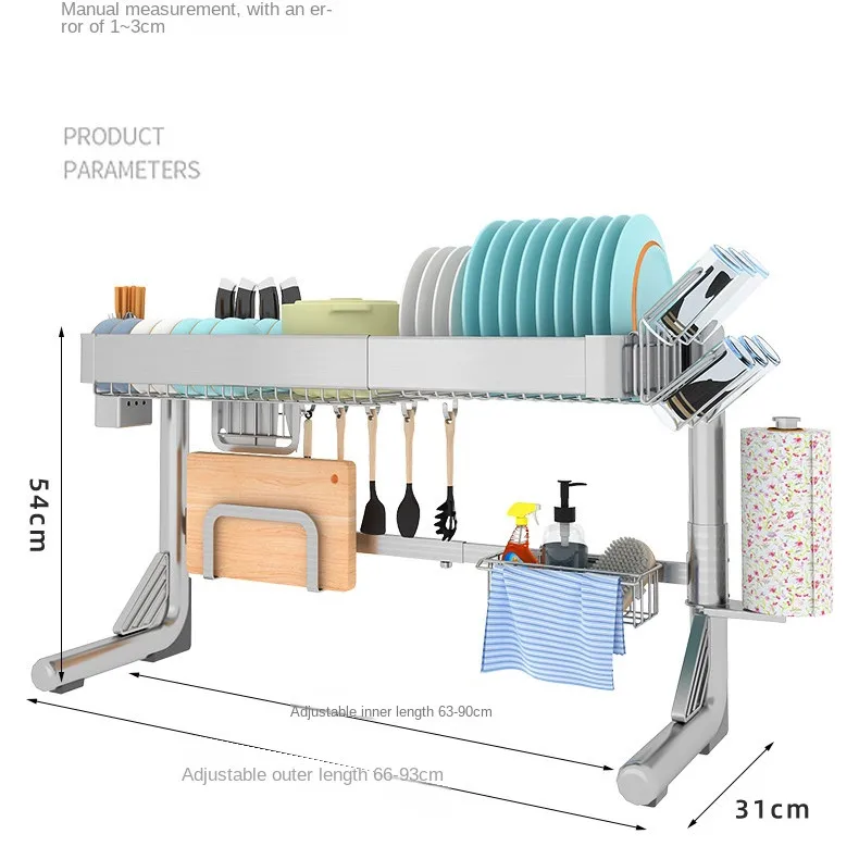 Imagem -05 - Stainless Steel Kitchen Cutelaria Storage Rack Pia Retrátil Tábua de Corte Tigela Espátula Dreno Organizador 201