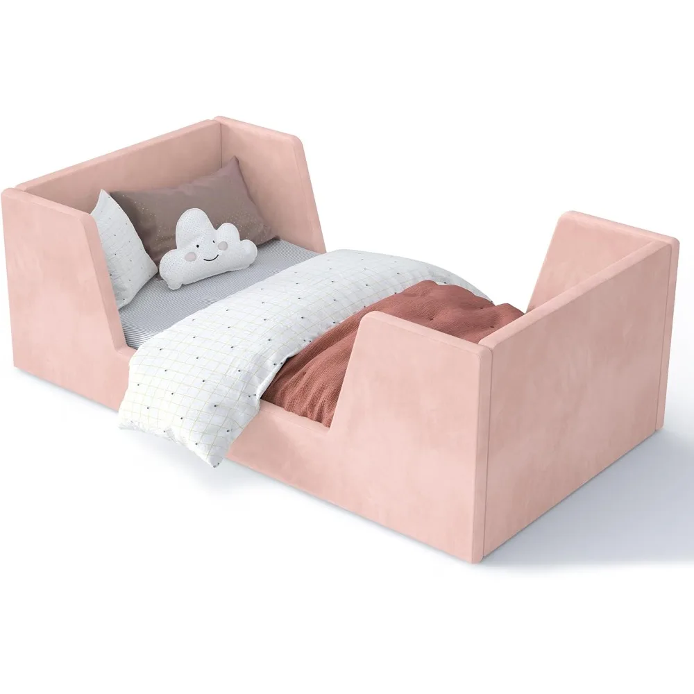 

Toddler Bed, Toddler Floor Bed Frame with Guard Rails, Kids Bed for Ages 2-6 Years, Small Bed for Kids Girls and Boys, Standard