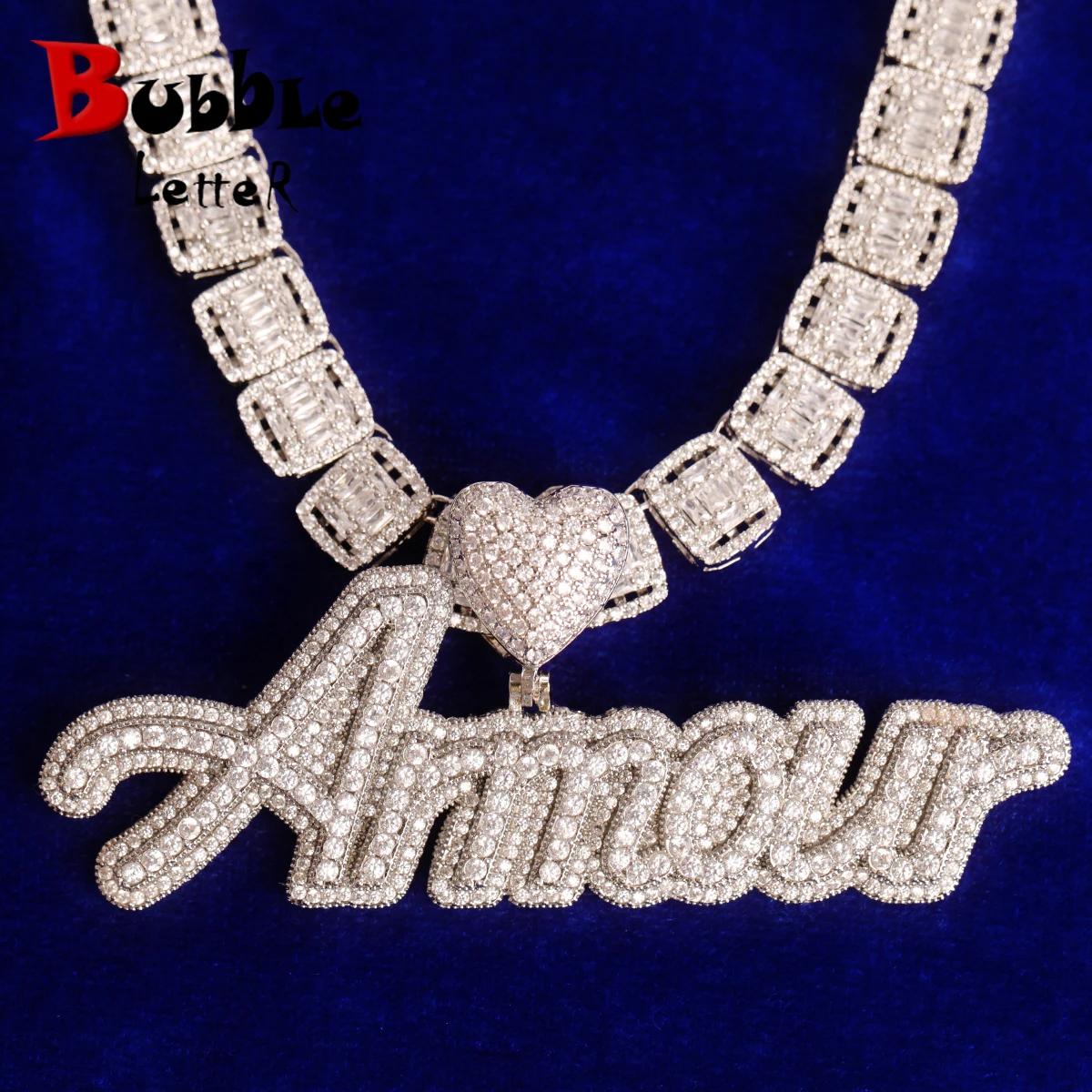 Bubble Letter Custom Name Necklace for Women Iced Out Pendant Charms Bling 2022 Trend Hip Hop Jewelry