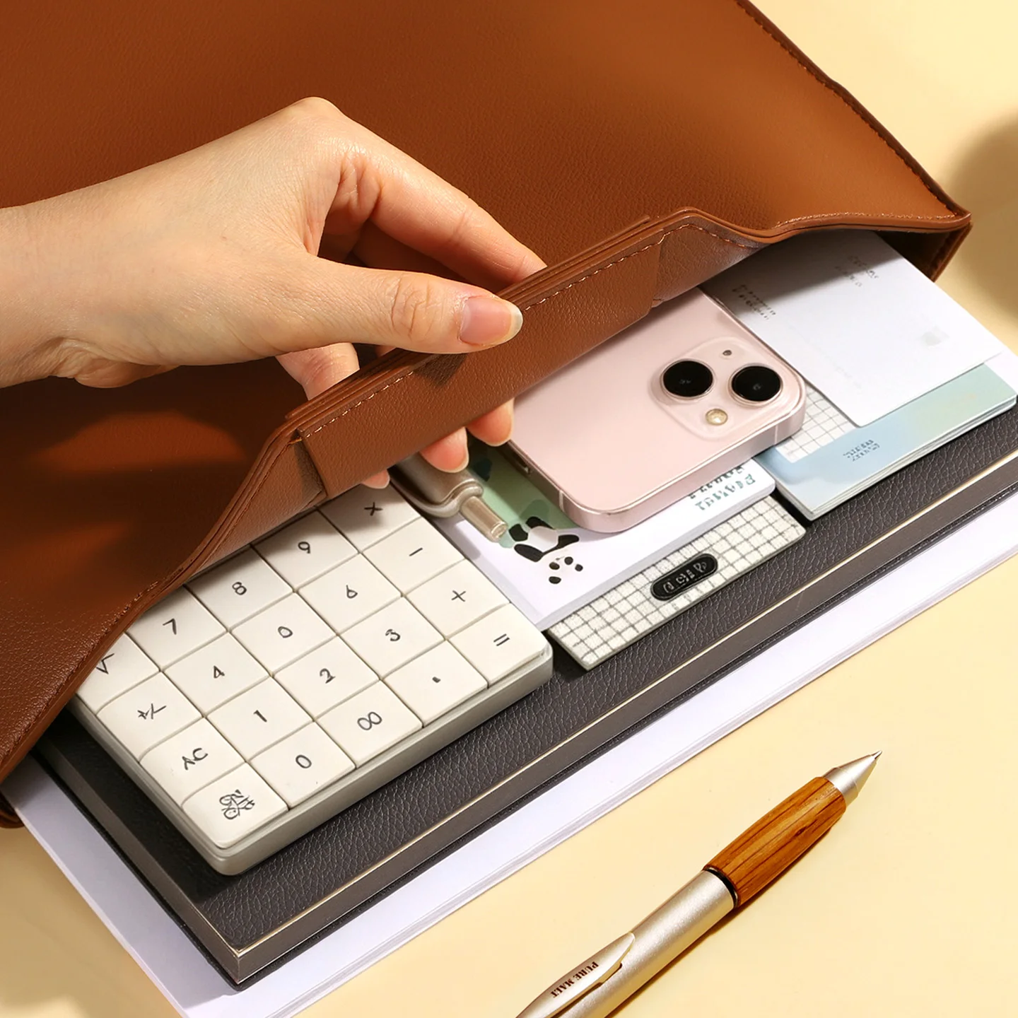 Multicolor PU Leather Handheld Briefcase A4 Large-Capacity File Bag Business Office Document Organizer view 4