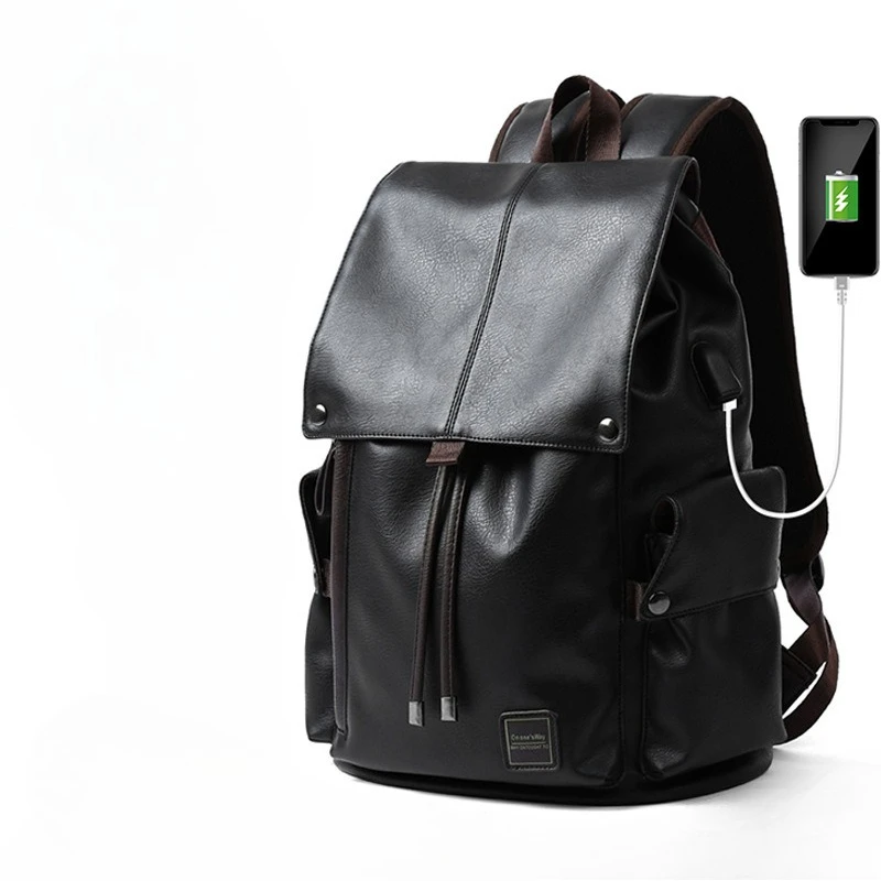 

Men's Leather Fashion Travel Backpack Student Casual Bag Youth Fashionable Laptop Backpack
