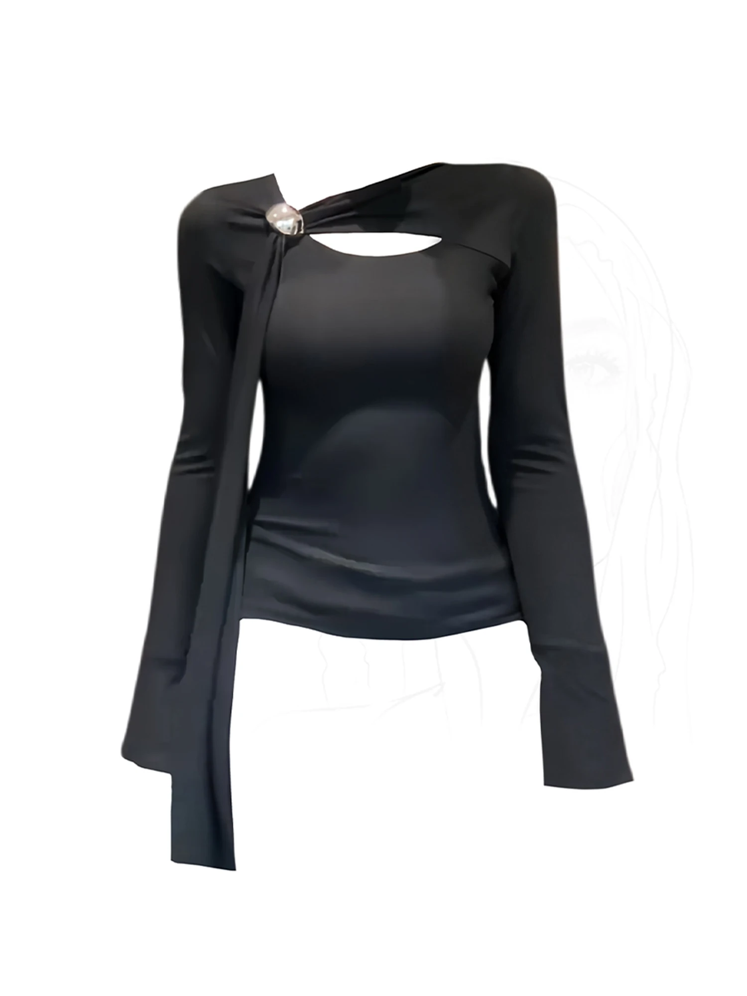 

Женская черная готическая футболка с эмо Y2k Gyaru, винтажная футболка 90-х годов, эстетические полые футболки с длинными рукавами, одежда 2000-х годов, осень 2025 г.