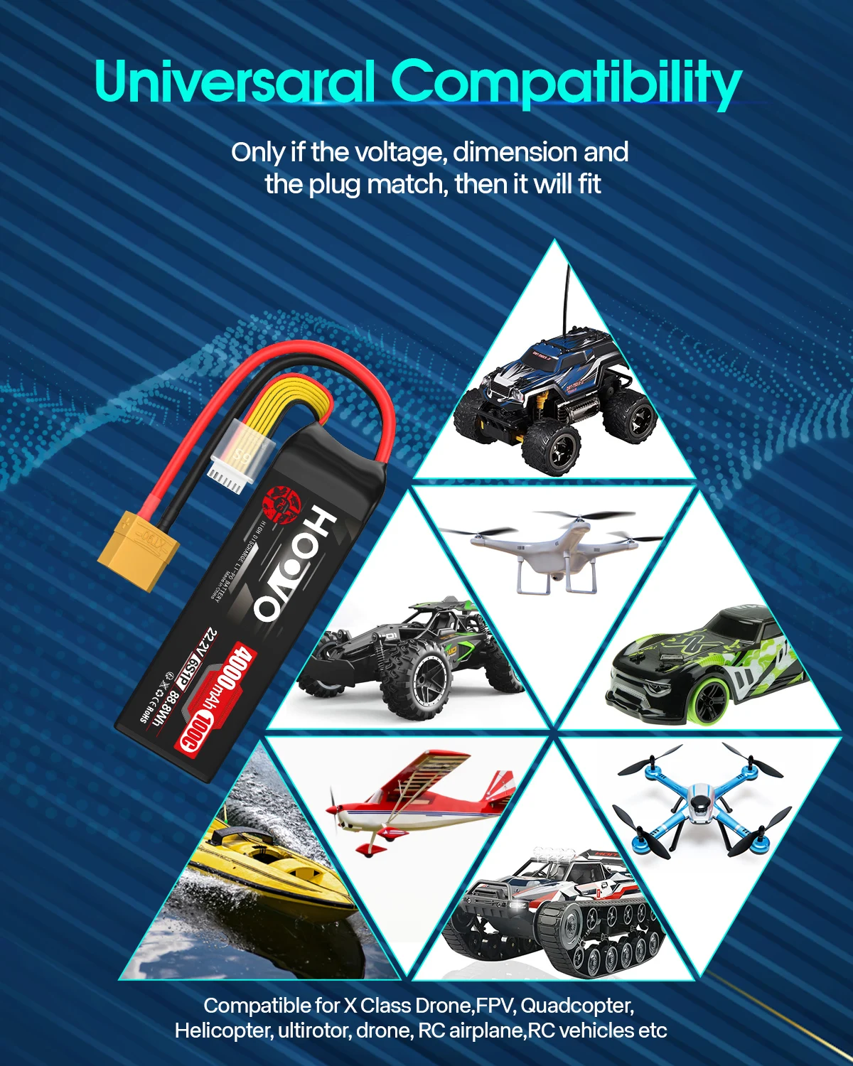 HOOVO LiPo Battery 2Pcs 6S, 22.2V 1300mAh 3300mAh 4000mAh 4500mAh 100C 120C with XT60 XT90 EC5 Plug for RC Airplane Helicopter - Image 6